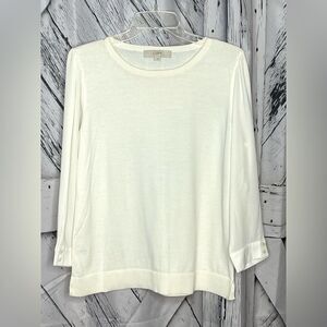 Loft Ivory Cotton Crewneck Sweater with Polyester Sleeves L